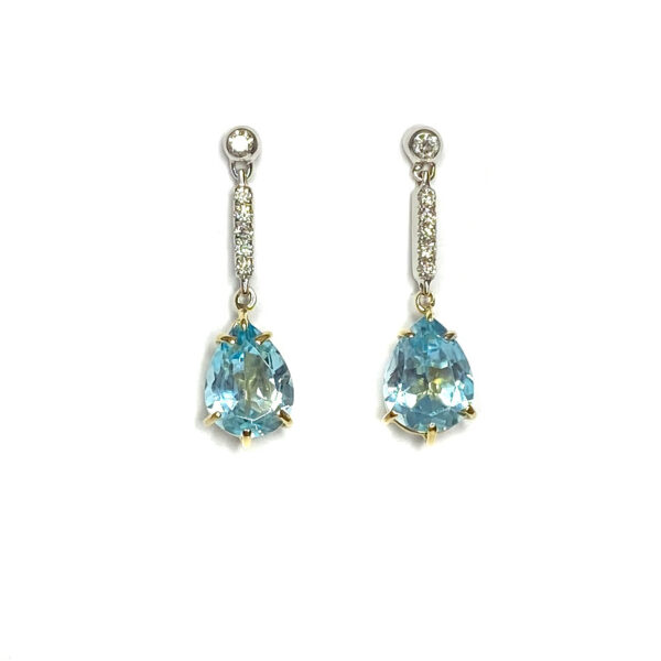 18ct Yellow Gold Blue Topaz & Diamond Earrings