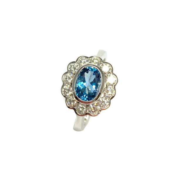 18ct White Gold Aquamarine & Diamond Ring