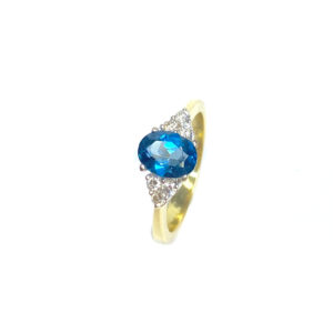 Second Hand 18ct Yellow Gold Blue Topaz & Diamond Ring