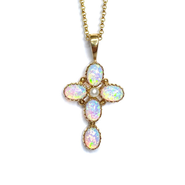Second Hand 9ct Yellow Gold Created Opal Pendant