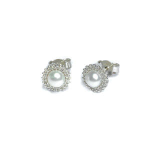 Second Hand 9ct White Gold Pearl & Diamond Earrings
