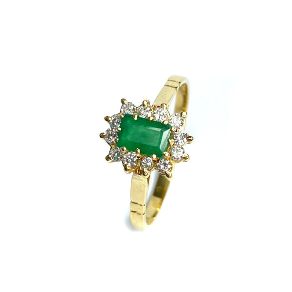 Second Hand 18ct Yellow Gold Emerald & Diamond Ring