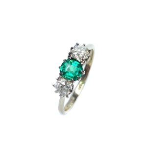 Second Hand 18ct White Gold Columbian Emerald & Diamond Ring