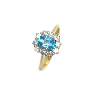 Second Hand 18ct Yellow Gold Blue Topaz & Diamond Ring