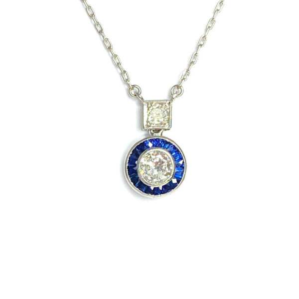 Second Hand Platinum Sapphire & Diamond Pendant