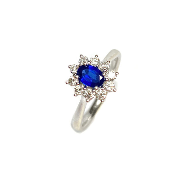 Second Hand 18ct White Gold Saphhire & Diamond Cluster Ring