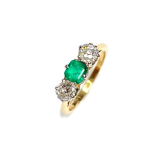 Second Hand 18ct Yellow Gold Columbian Emerald & Diamond Ring