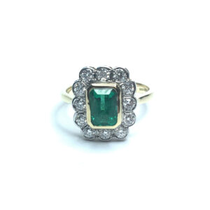 Second Hand 18ct Yellow Gold Emerald & Diamond Ring