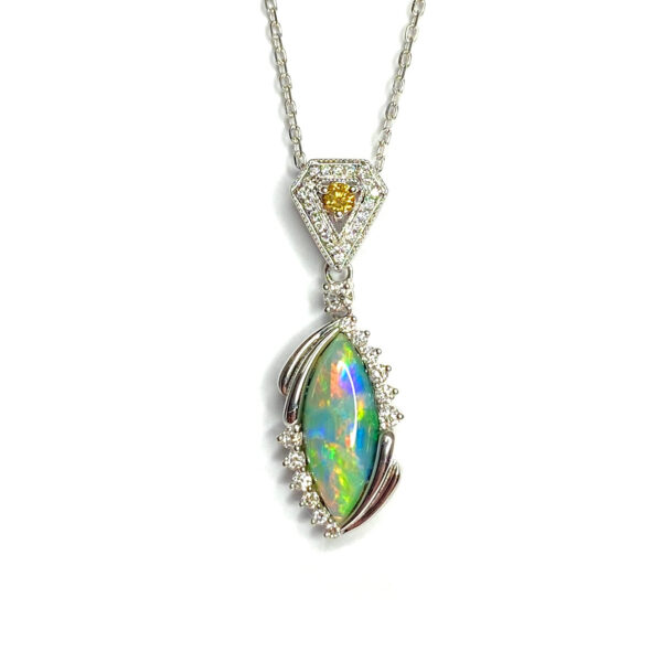 18ct White Gold Black Opal & Diamond Pendant