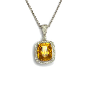 18ct White Gold Citrine & Diamond Pendant
