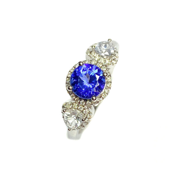 18ct White Gold Tanzanite, Aquamarine And Diamond Ring