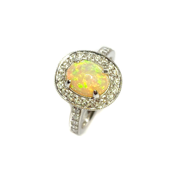 18ct White Gold Opal & Diamond Ring