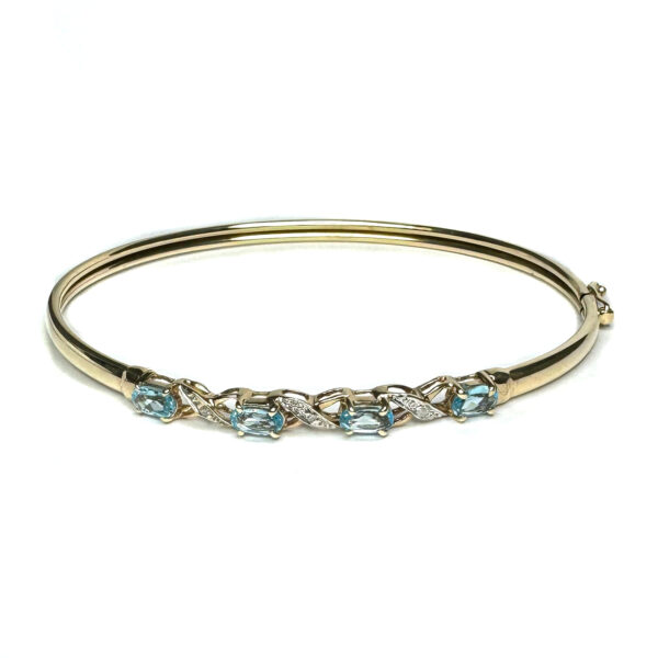 Second Hand 9ct Yellow Gold Blue Topaz & Diamond Bangle