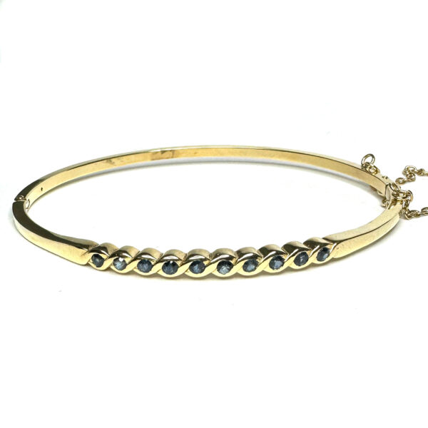 Second Hand 9ct Yellow Gold Blue Topaz & Diamond Bangle