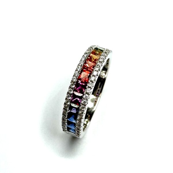 18ct White Gold Multi Sapphire & Diamond Ring