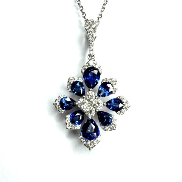 18ct White Gold Sapphire & Diamond Pendant
