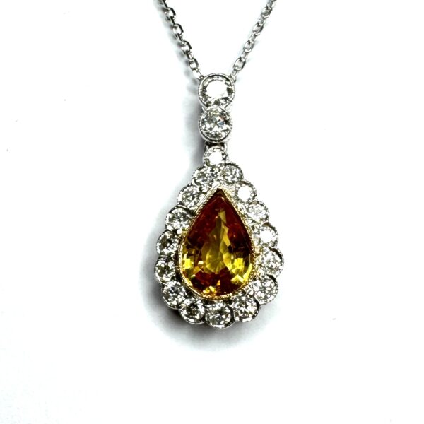 18ct White Gold Yellow Sapphire & Diamond Pendant