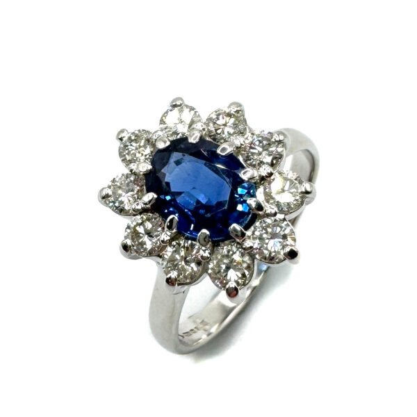 Second Hand 18ct White Gold Sapphire & Diamond Cluster Ring