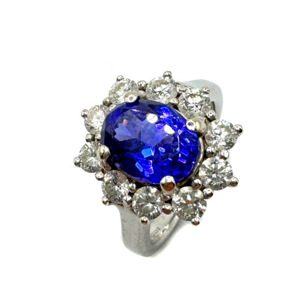 Second Hand 18ct White Gold Tanzanite & Diamond Cluster Ring