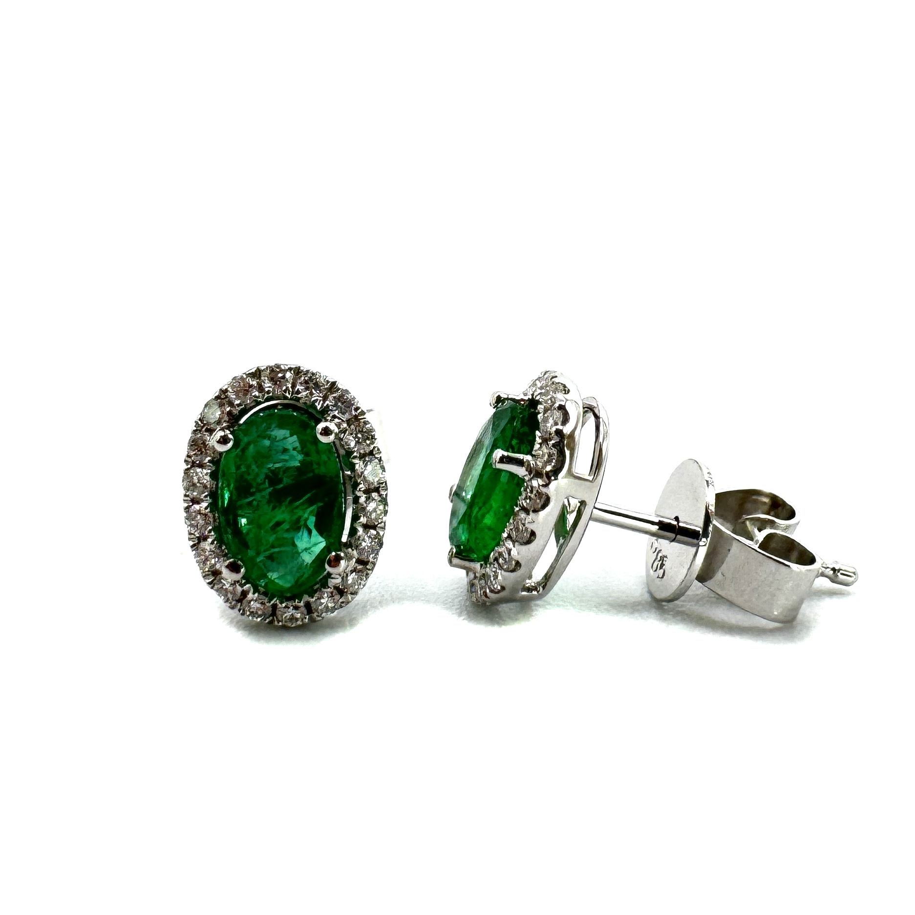 18ct White Gold Emerald & Diamond Earrings