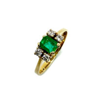 Second Hand 18ct Yellow Gold Emerald & Diamond Ring