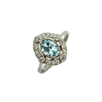 Second Hand Platinum Aquamarine & Diamond Ring