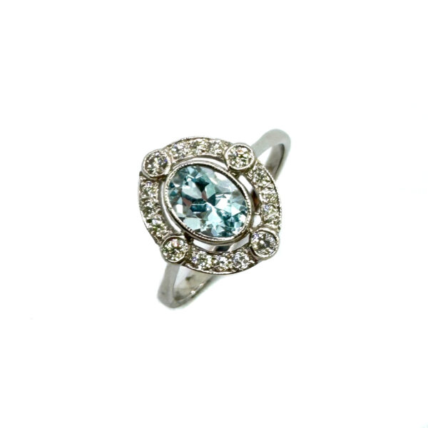 Second Hand Platinum Aquamarine & Diamond Ring