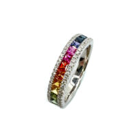 18ct White Gold Multi-Sapphire & Diamond Ring