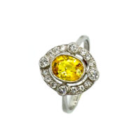 Second Hand Platinum Yellow Sapphire & Diamond Ring