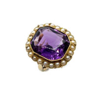 Second Hand 9ct Yellow Gold Amethyst & Pearl Ring