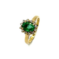 Second Hand 18ct Yellow Gold Emerald & Diamond Ring