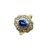 Second Hand 18ct Yellow Gold Ceylon Blue Sapphire & Diamond Ring