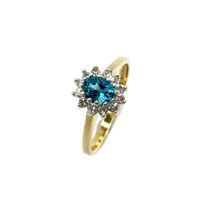 Second Hand 9ct Yellow Gold Blue Topaz & Diamond Ring