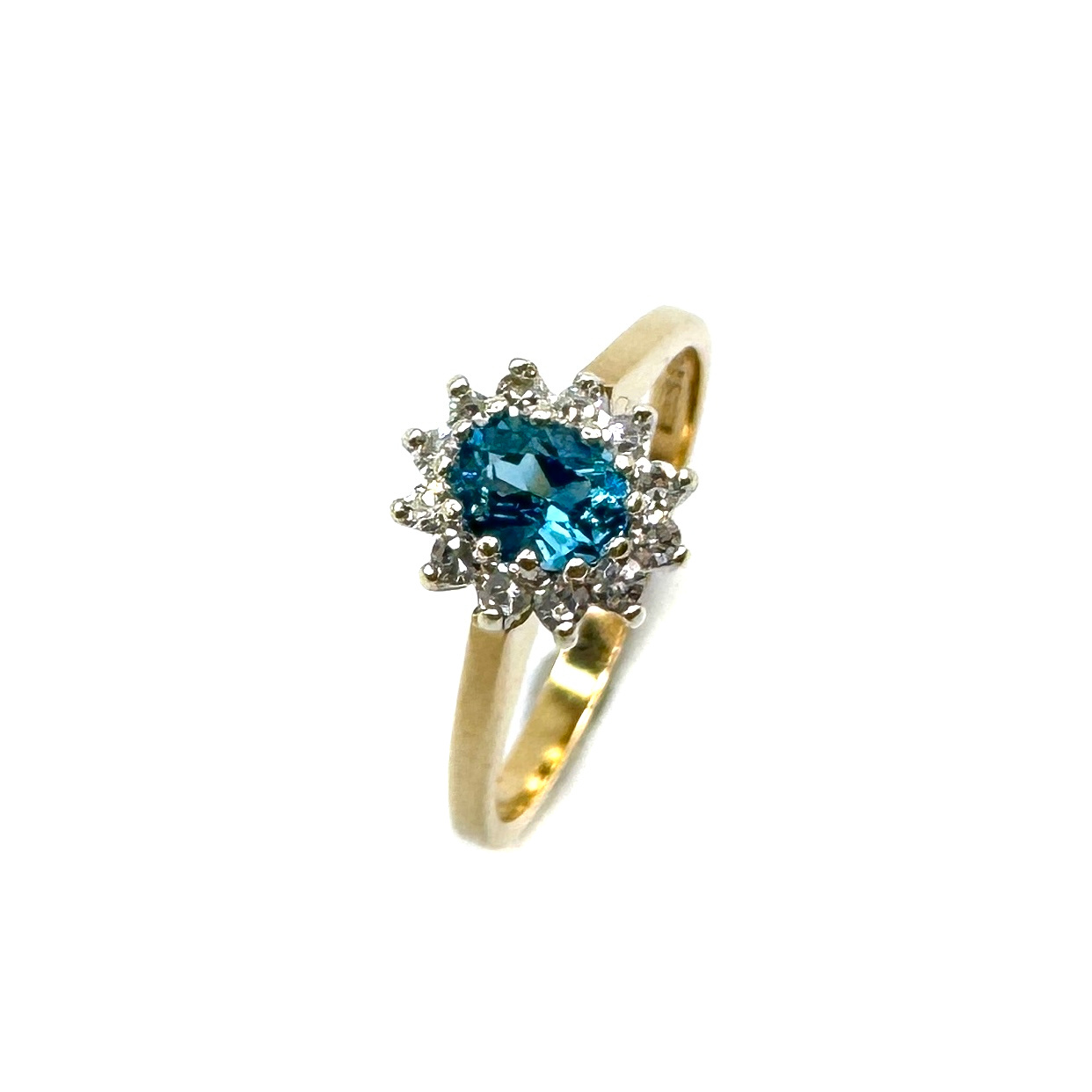 Second Hand 9ct Yellow Gold Blue Topaz & Diamond Ring