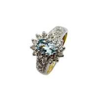 Second Hand 9ct Yellow Gold Aquamarine & Diamond Ring