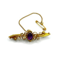 Second Hand 15ct Yellow Gold Amethyst & Peal Brooch