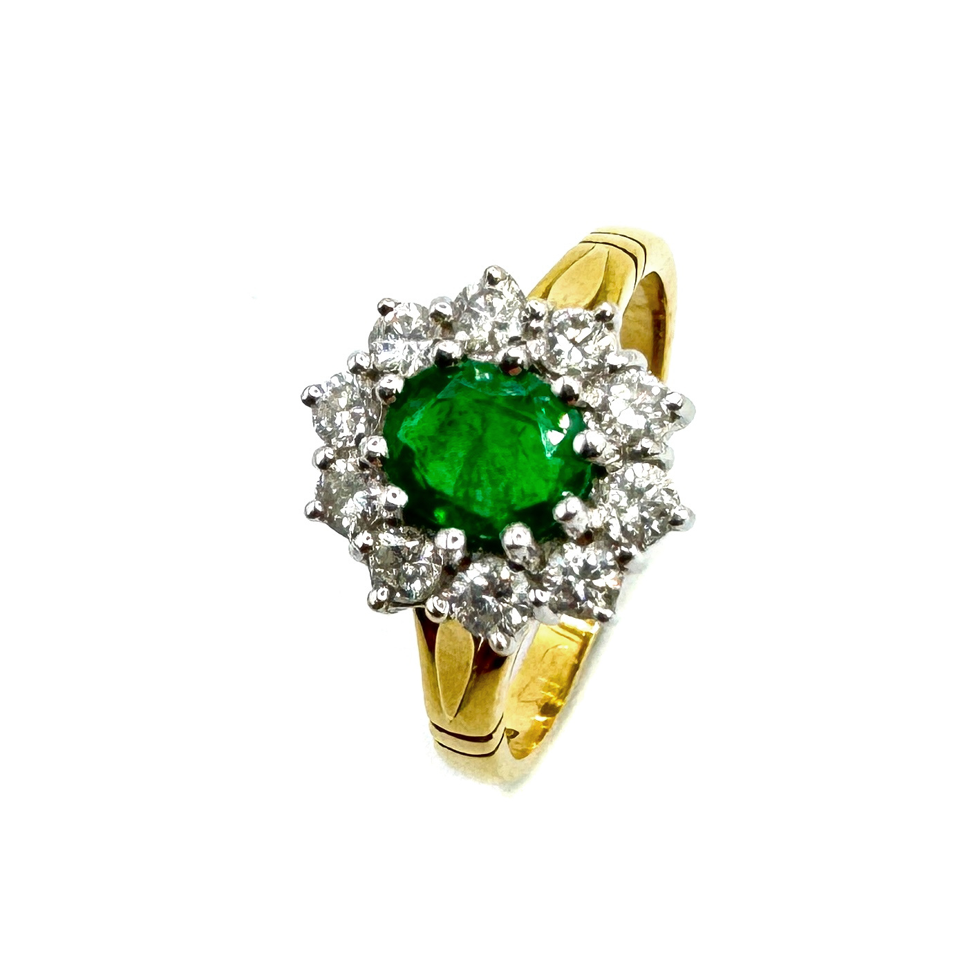 18ct Yellow Gold Emerald & Diamond Ring