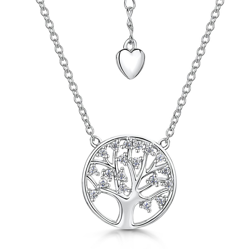 Silver Tree Of Life Pendant With Cubic Zirconia Stones