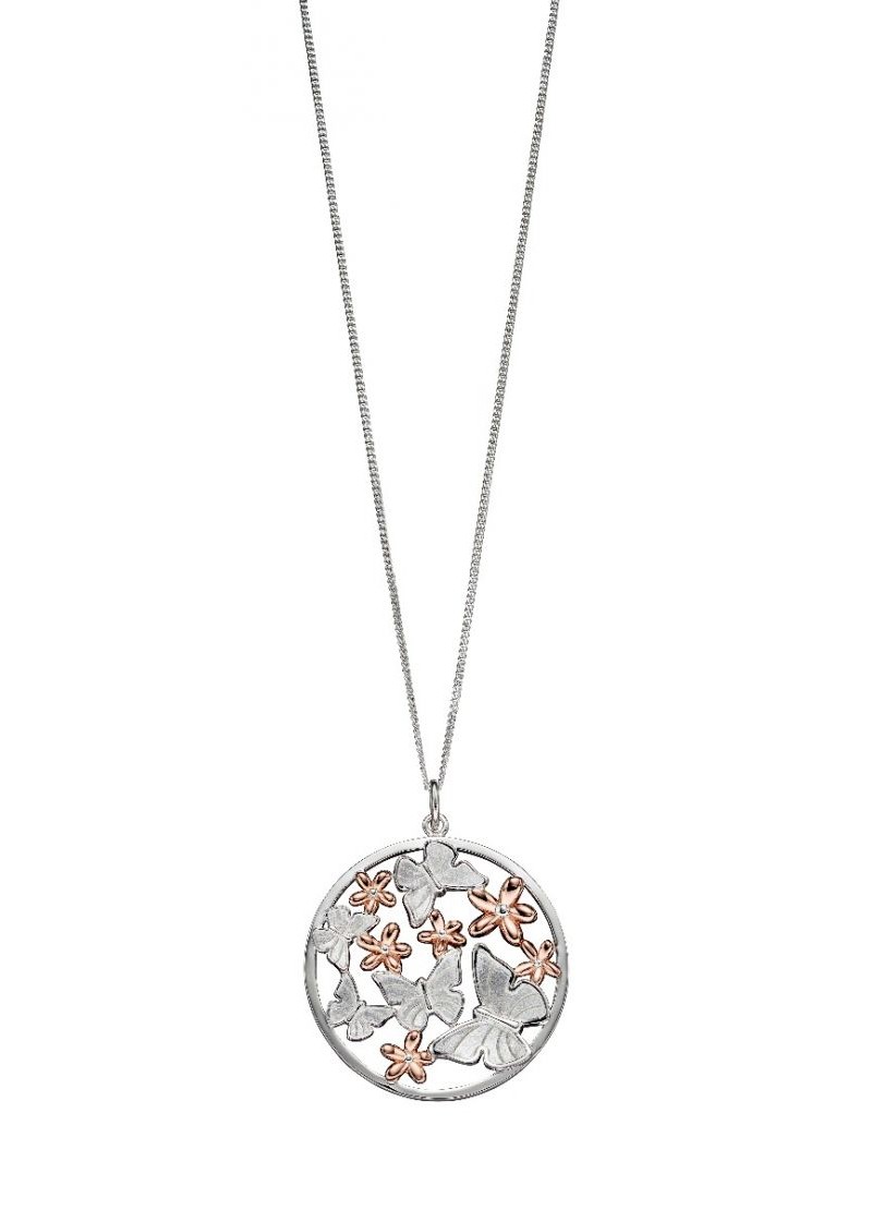 Silver Butterfly And Flower Pendant