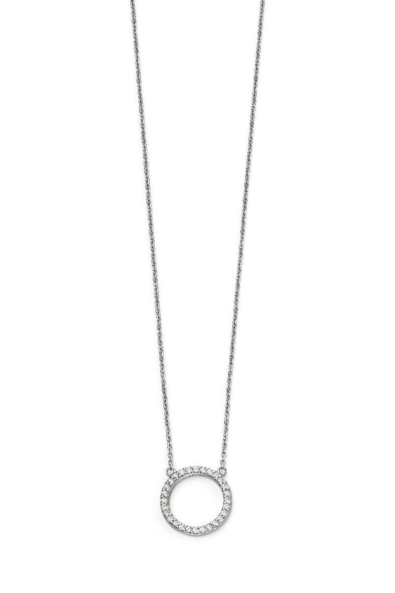 Silver Cubic Zirconia Open Disc Necklace