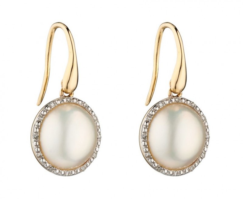 9ct Yellow Gold Mabe Pearl & Diamond Earrings